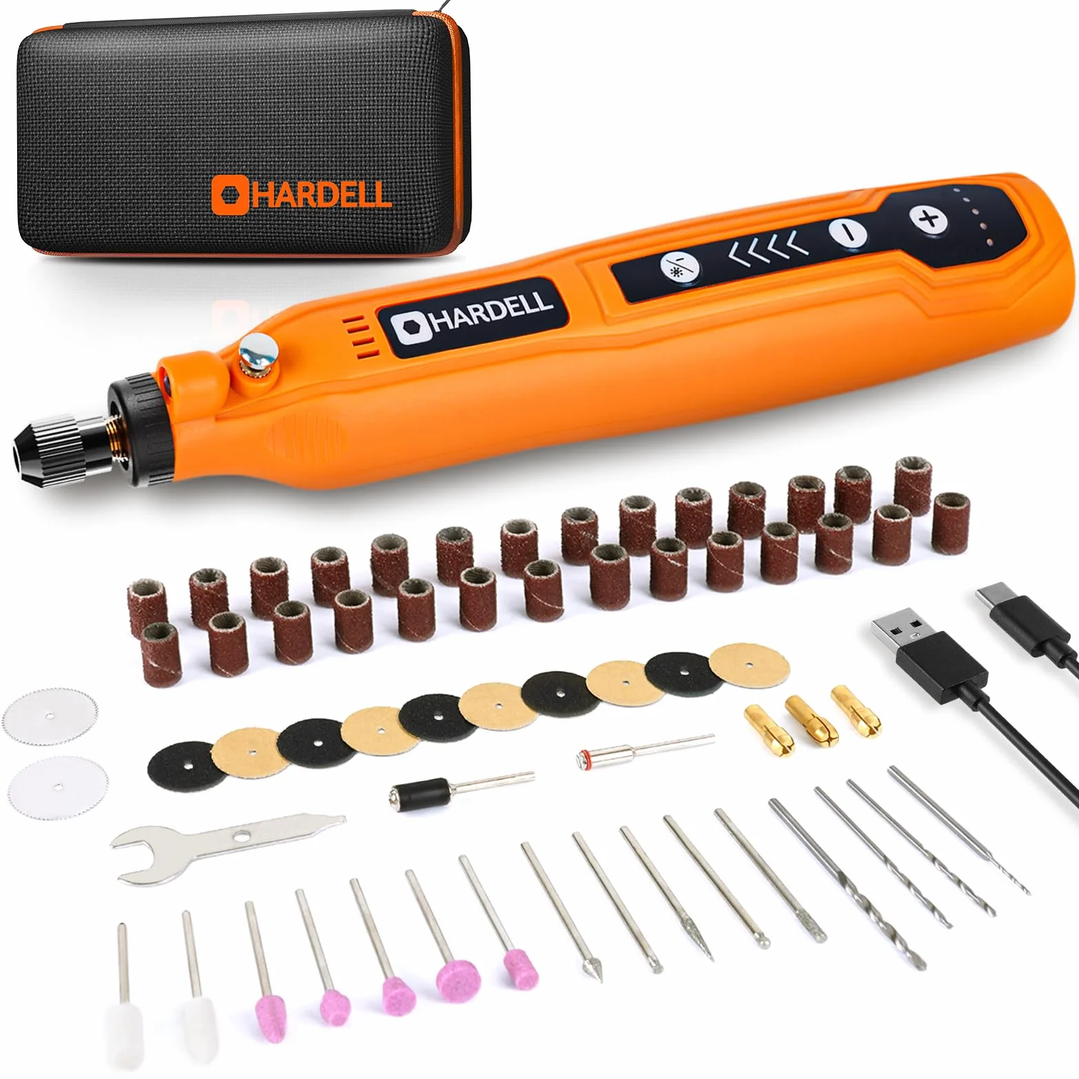 HARDELL outil rotatif multifonction sans fil 3.7V, mini perceuse 5 vitesses avec 69 accessoires – Perceuse/graveur LED pour bricolage, modélisme, bijoux, résine – Kit DIY débutant