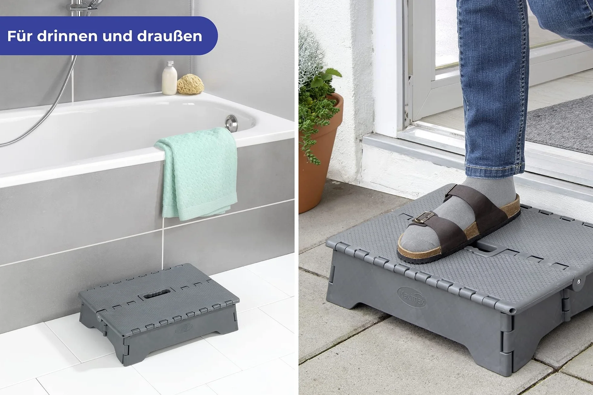 WENKO Marche Pliable | Marche très Stable avec Surface antidérapante jusqu'à 250 kg | Marche de sécurité Pliable Pieds antidérapants pour intérieur et extérieur | Poignet intégrée | 28x40x10cm