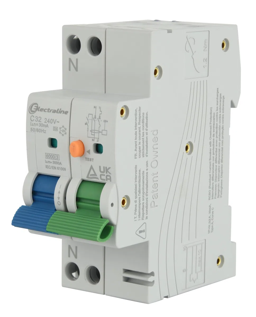 Electraline 87015 Disjoncteur différentiel (RCBO), 32A, type A, courbe C, sensibilité 30mA, connexion 1P+N