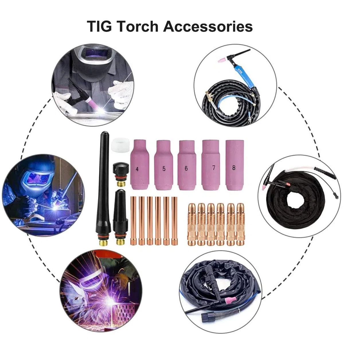 Kit Torche 26Pcs Tig Accessoire Soudage Pour Poste a Souder Buse Tig WP 17/18/26 TIG Torche Soudage,Accessoires de Soudage TIG avec Buse en céramique à Collet Corps Capuchon Arrière