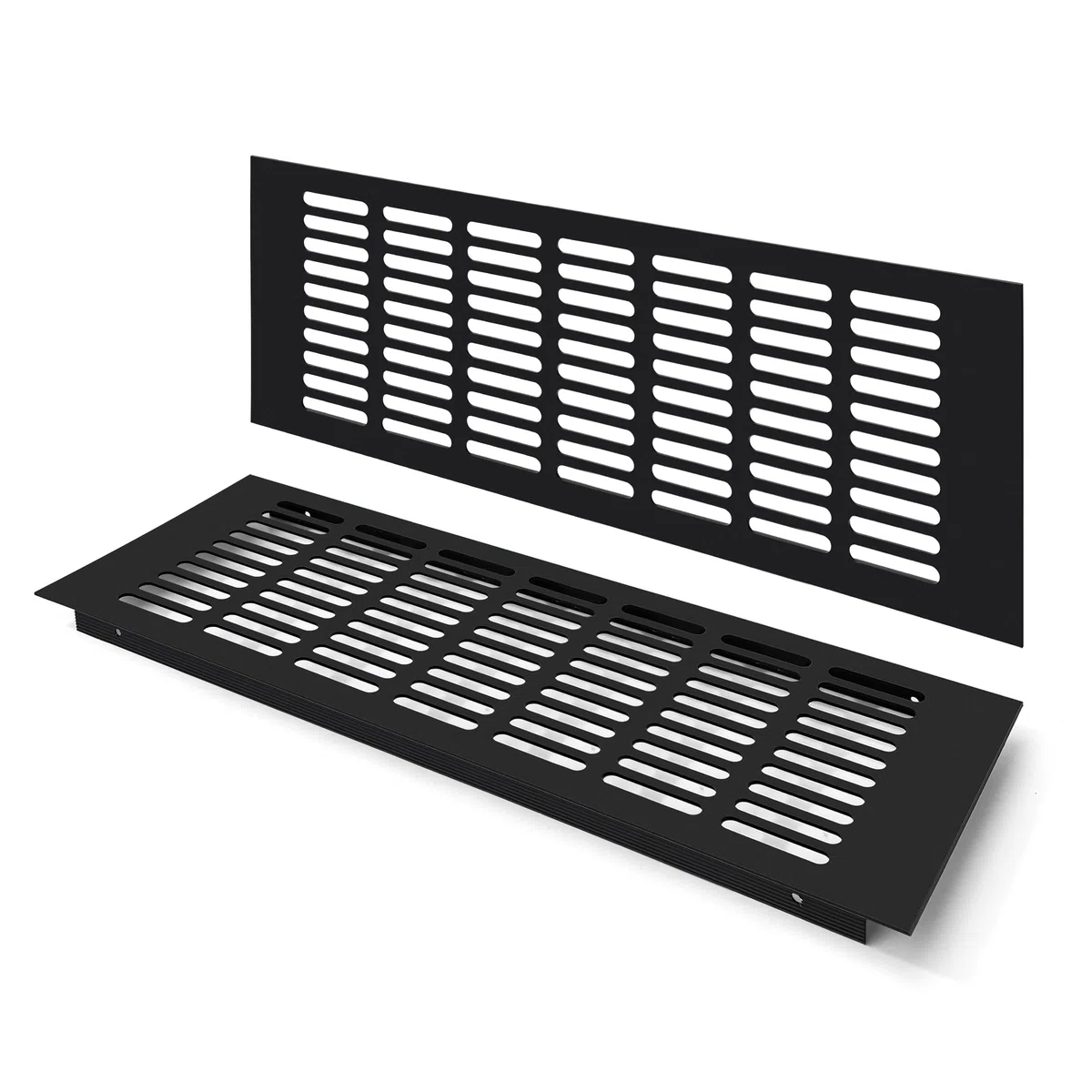 Grille D’aération en Aluminium à Encastrer, Grille de Ventilation 400 x 150 mm Angulaire Extérieure Grille Aeration Reglable pour la Ventilation des Placards et des Chambres (2 Pièces/Noir)