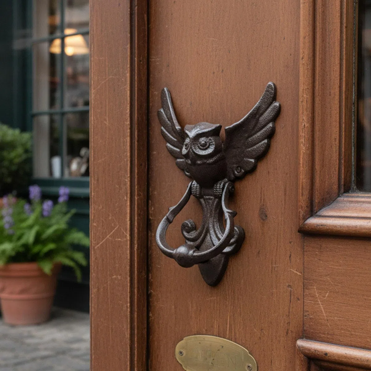Heurtoir de Porte Hibou, Accessoire de Quincaillerie Extérieure Pratique et Robuste, Antique