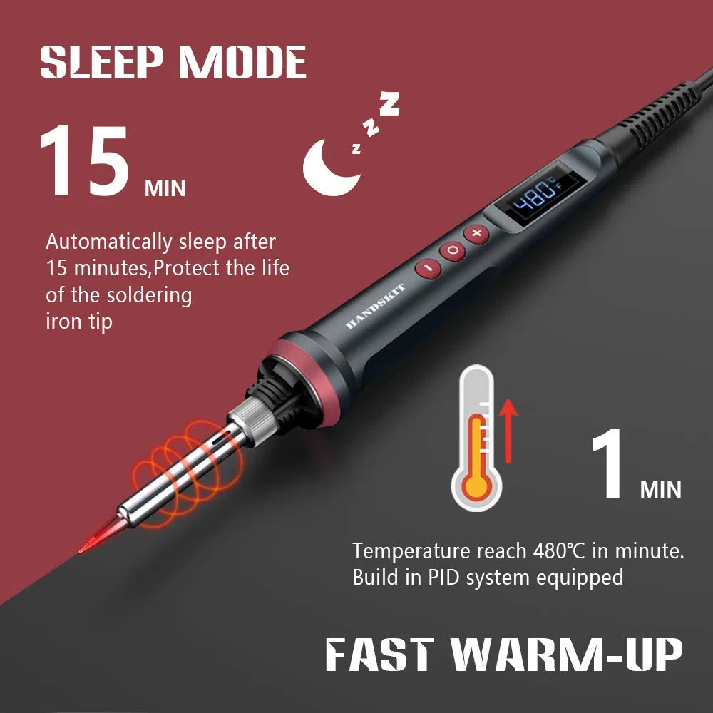 HANDSKIT Fer à Souder Précision 90W, Température Réglable de 180 à 480℃, Fer à Souder LED Électronique, 5 Pointes de Soudure, Support et Fil de Soudure pour DIY, Fer à Souder Étain et Électrique