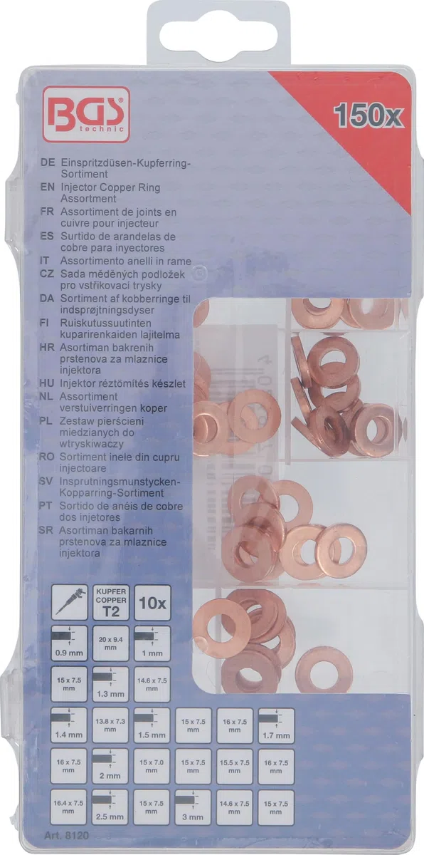 BGS 8120 | Assortiment de joints en cuivre pour injecteur | 150 pièces