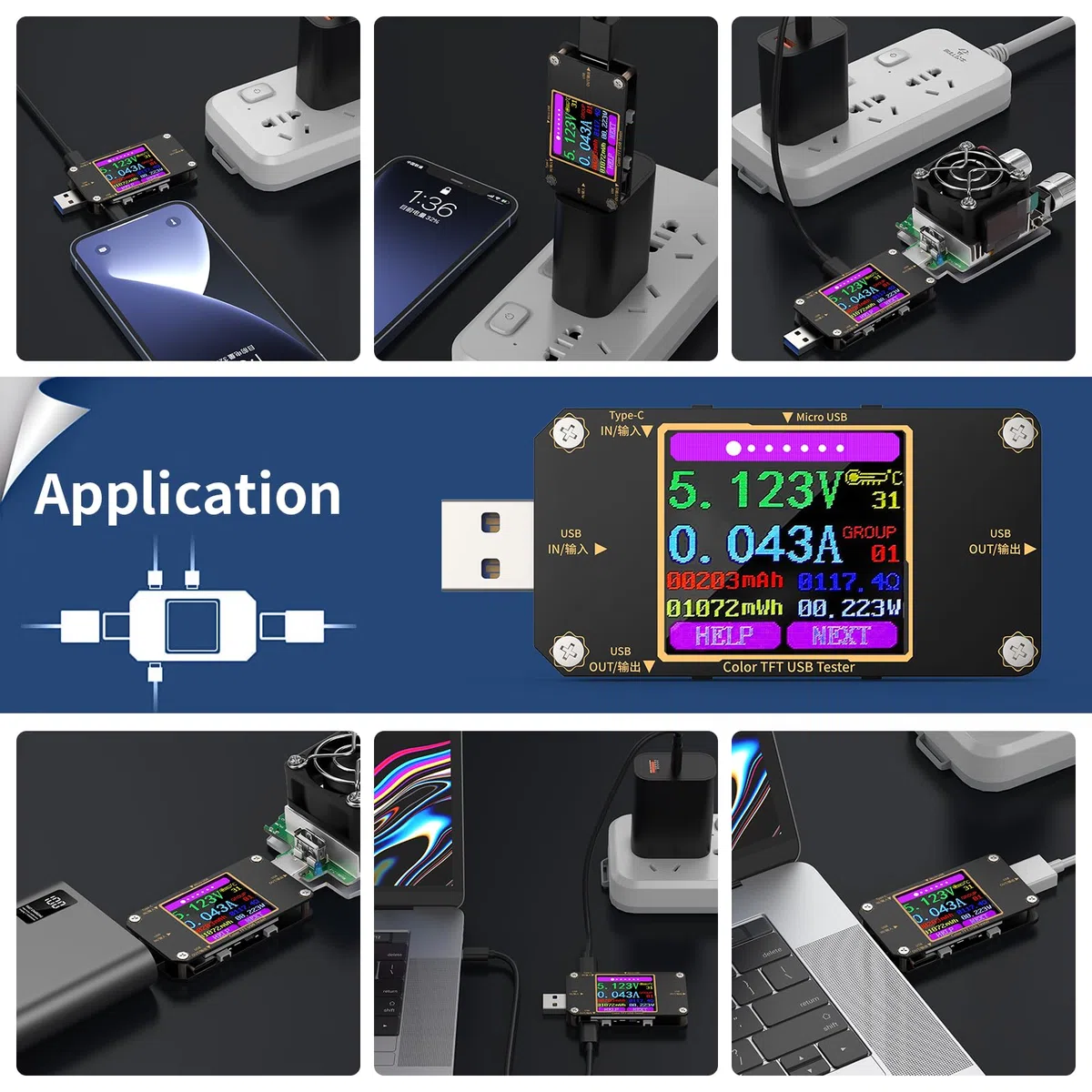 YOJOCK Testeur USB Power Multimètre USB C Meter de Courant et de Tension 4,5-24V 0-3,0A, Voltmetre Amperemetre Capacité Alimentation Wattmètre Chargeur Détecteur avec Connecteur de Type C (A3)