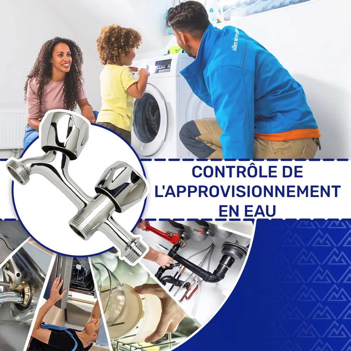 Robinet Machine à Laver et Lave Vaisselle 1/2" x 3/4" x 3/4" en Laiton Chromé - Garantie de 10 Ans - MONTERAL