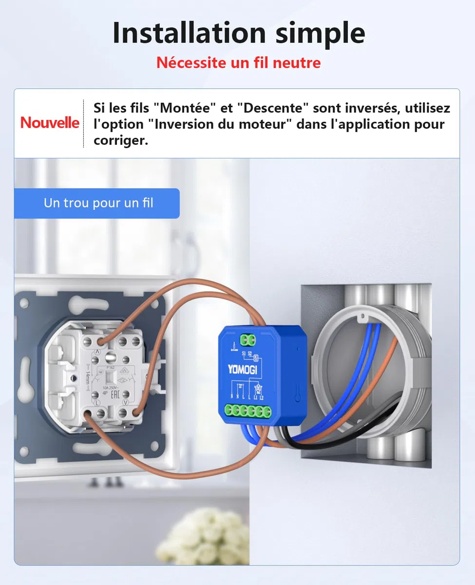 YOMOGI Module Volet Roulant Connecté avec Télécommande RF, Module WiFi pour Rideau Stores Compatible avec Alexa Google Home pour Contrôle en Pourcentage, Télécommande Appairée (1)