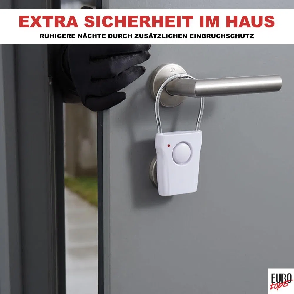 EUROtops Alarm électronique pour poignée de porte – Lot de 2, Alarme de porte et fenêtre avec 110 dB/Carillon, 1500 heures d'autonomie de la batterie, capteur tactile pour la maison/chambre d'hôtel