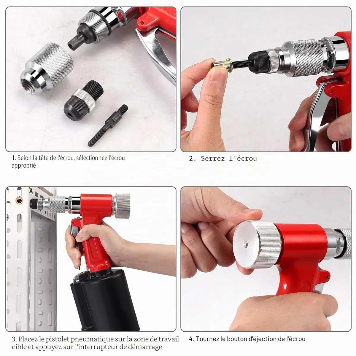 Proster Riveteuse Pneumatique 1100 KGF pour M4-M10 – Pistolet à Écrou Professionnelle à Air avec 100PCS Écrous, Outil de Rivetage pour Atelier, Automobile, Chantier et Usage Professionnel Intensif