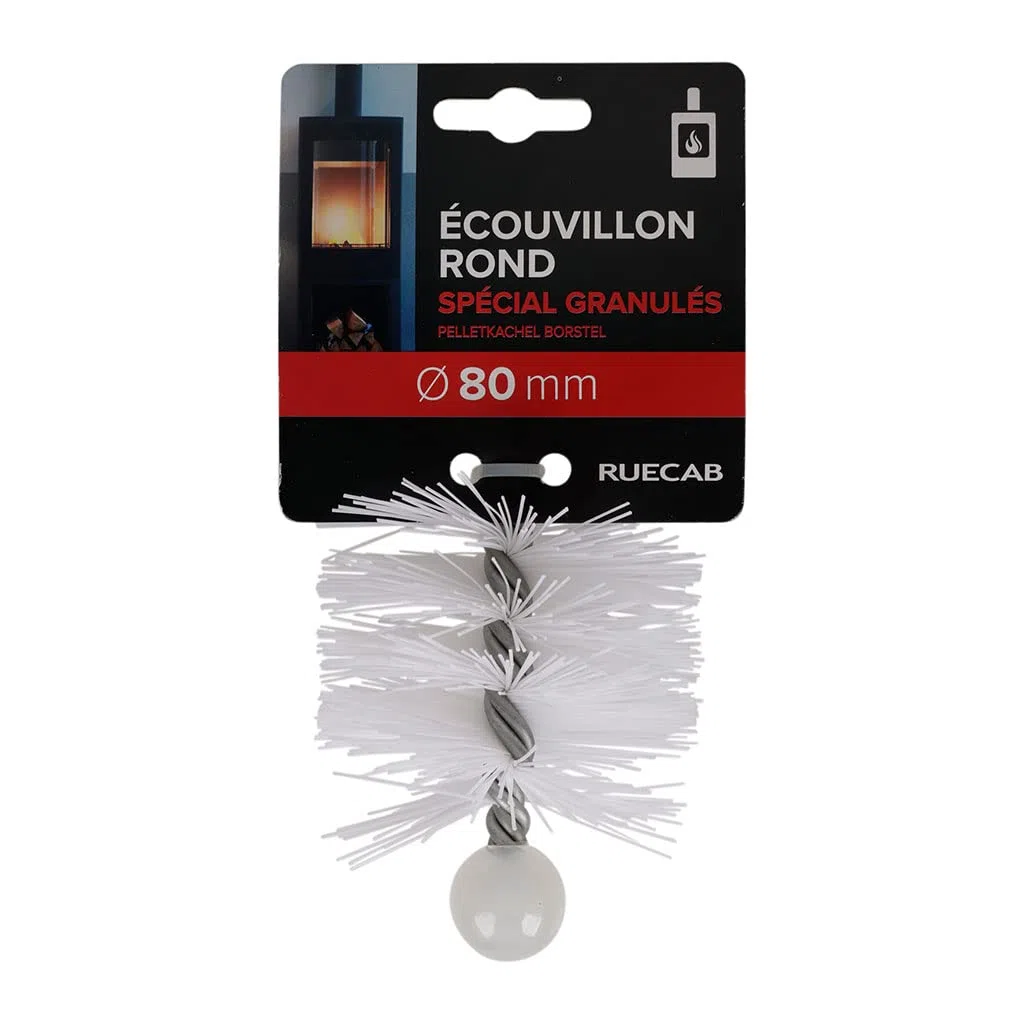 RUECAB - Brosse de ramonage Ø80mm pour poêle à granulés/pellets, hérisson ramonage nylon Ø80mm, Filetage femelle M12 x 1,75mm, longueur : 150mm - Ecouvillon de ramonage 80mm - Spécial poêles granulés
