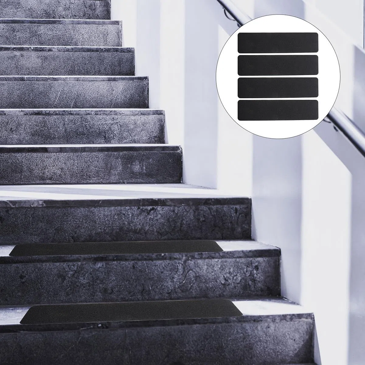 Beavorty Lot de 4 Bandes Antidérapantes en Pvc Noir pour Escaliers Intérieurs et Surfaces Décoratives, Adhésif Imperméable et Anti-âge pour Sécurité Renforcée