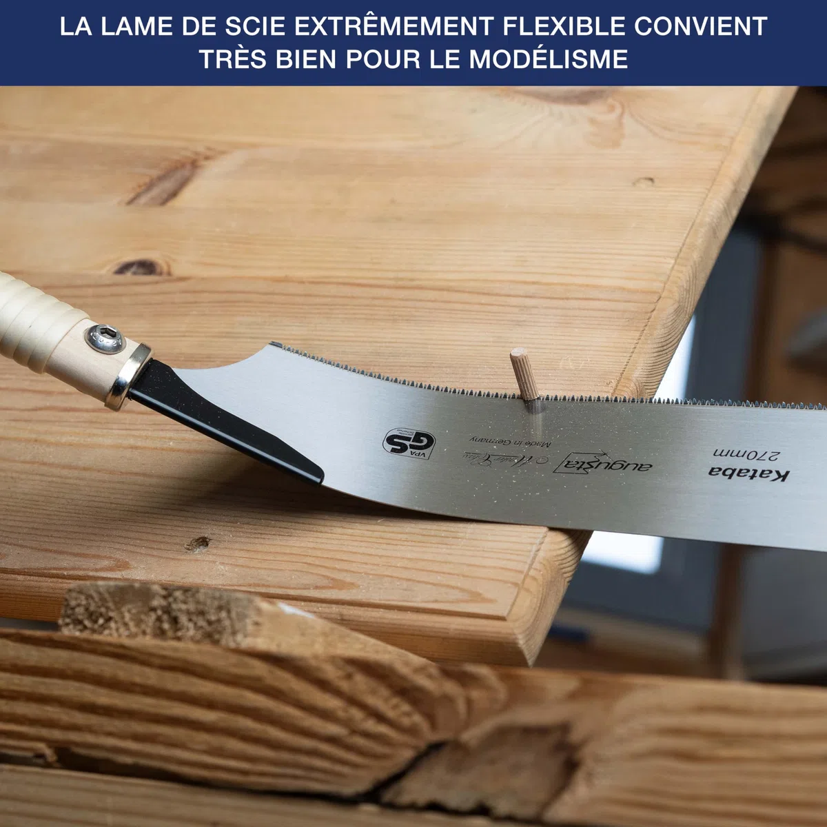 Augusta-Heckenrose scie japonaise Kataba 270 mm I Scie traditionnelle en acier C75 pour coupes fines I Scie à bois avec dos en acier raccourci & poignée en raphia