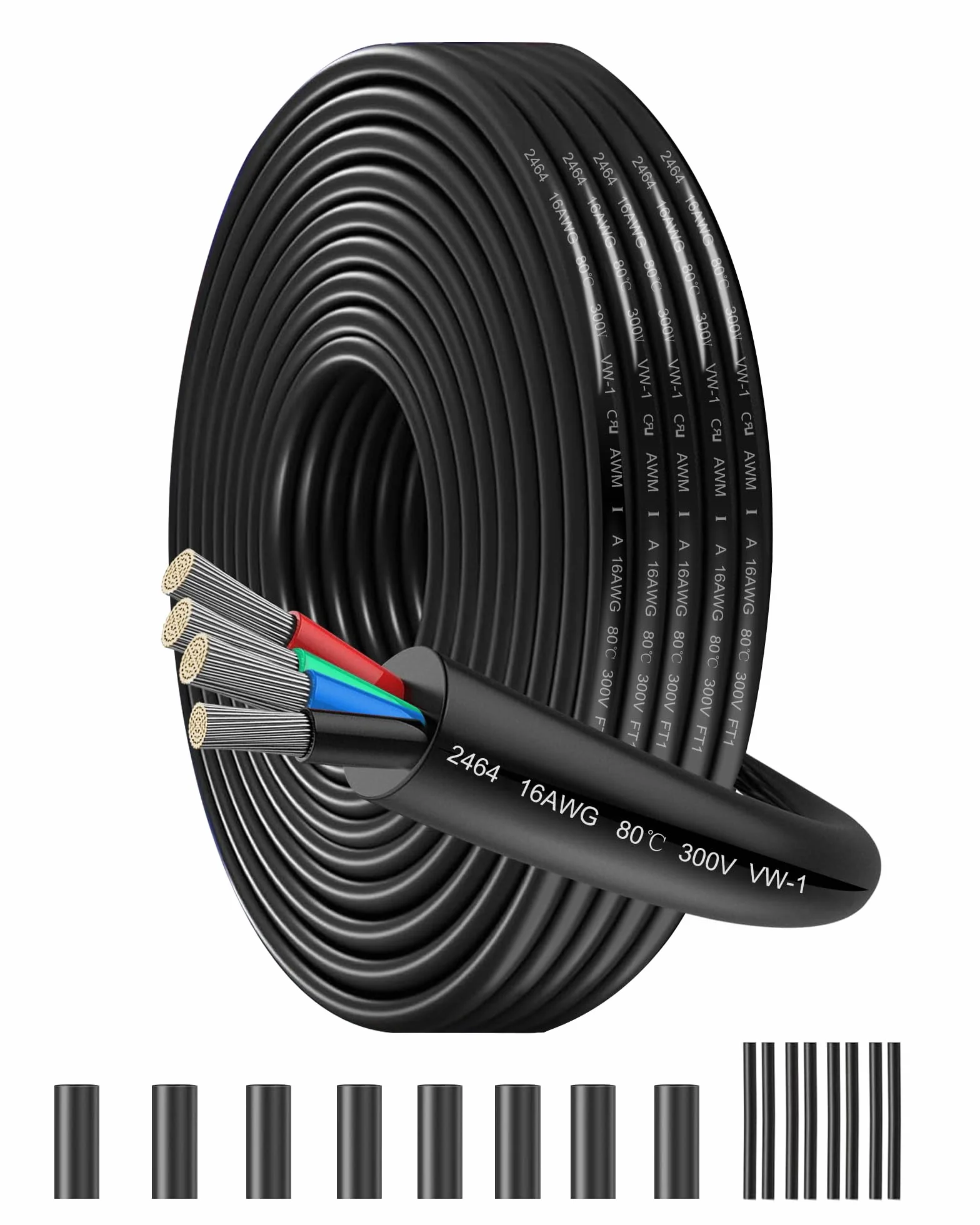 Câble d'Extension 8 Mètres 16 AWG 4x1,5mm² | Fil Cuivre Étamé Multibrins Sans Oxygène UL2464 | Tension 5V/12V/24V/300V | Pour Éclairage LED, Projets Auto et Bateau