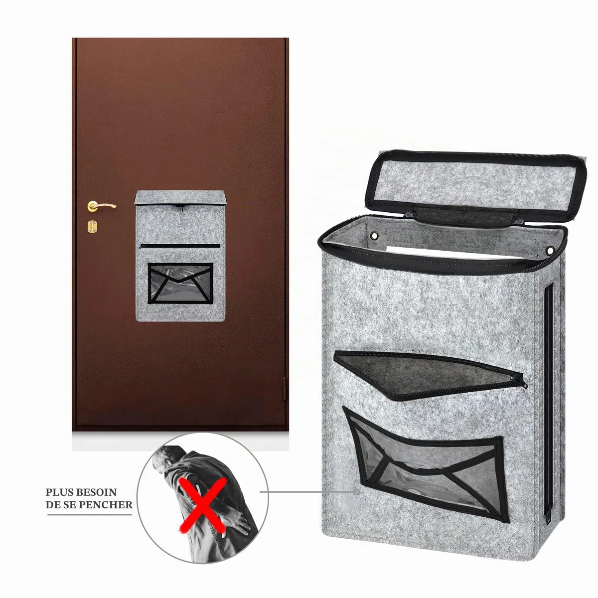 Attrape-courrier pour portes en verre UPVC, bois et métal, cage de boîte aux lettres intérieure en feutre, accessoires de quincaillerie, autocollant ou à suspendre sur des crochets à vis