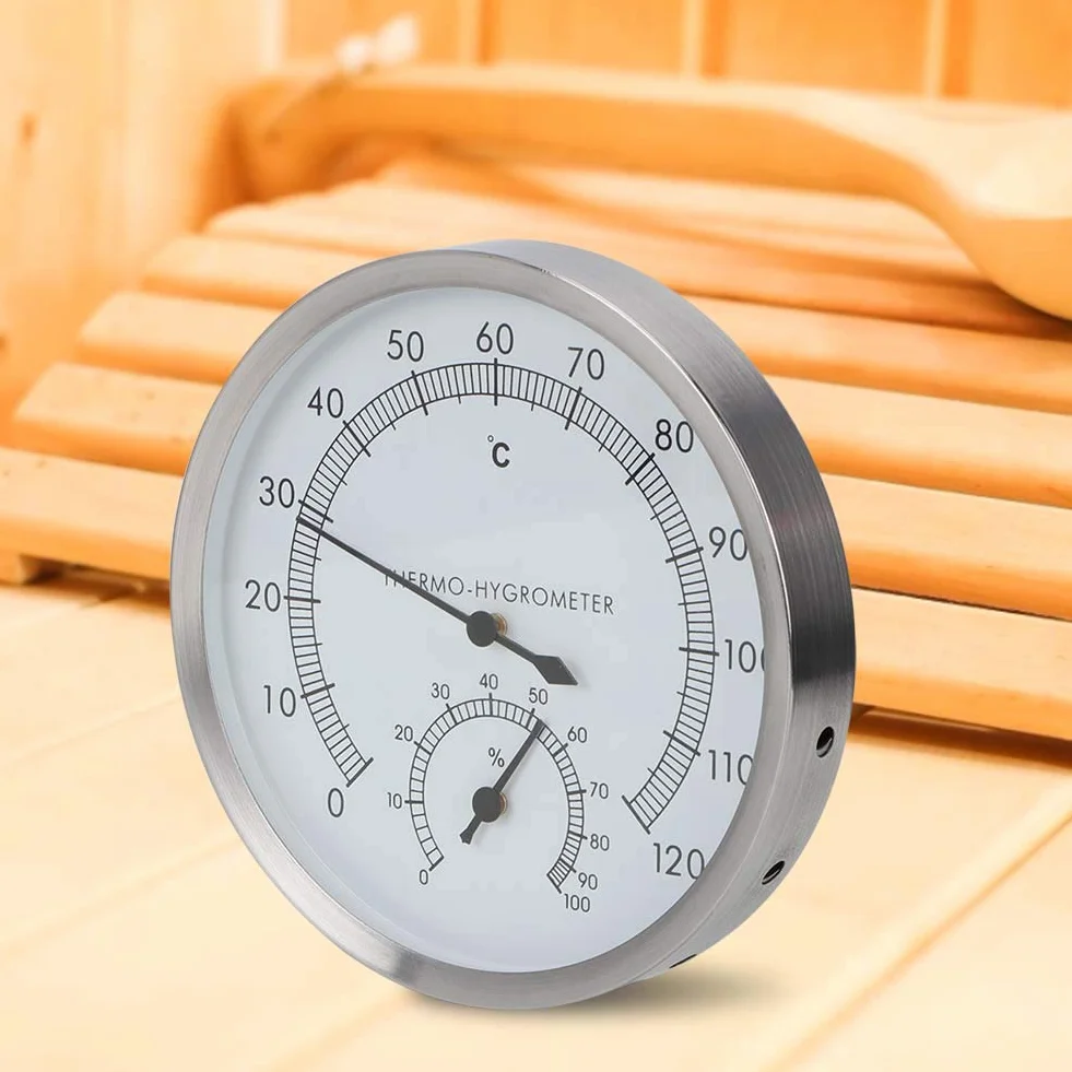Salle de sauna thermomètre, hammam 2 en 1 en acier inoxydable Salle de sauna Accessoires de salle de sauna Thermomètre Hygromètre Thermo-hygromètre Intérieur pour sauna