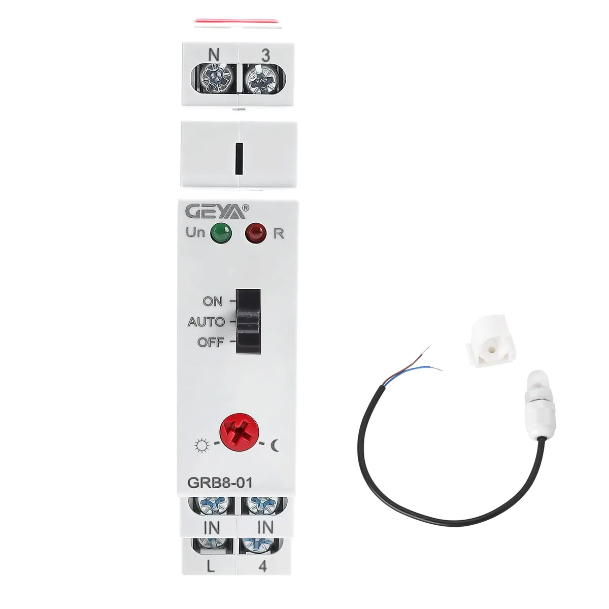 GEYA Relais photoélectrique avec capteur de lumière et minuterie crépusculaire pour rail DIN,mise en marche et arrêt automatiques(GRB8-01,AC110V-240V)