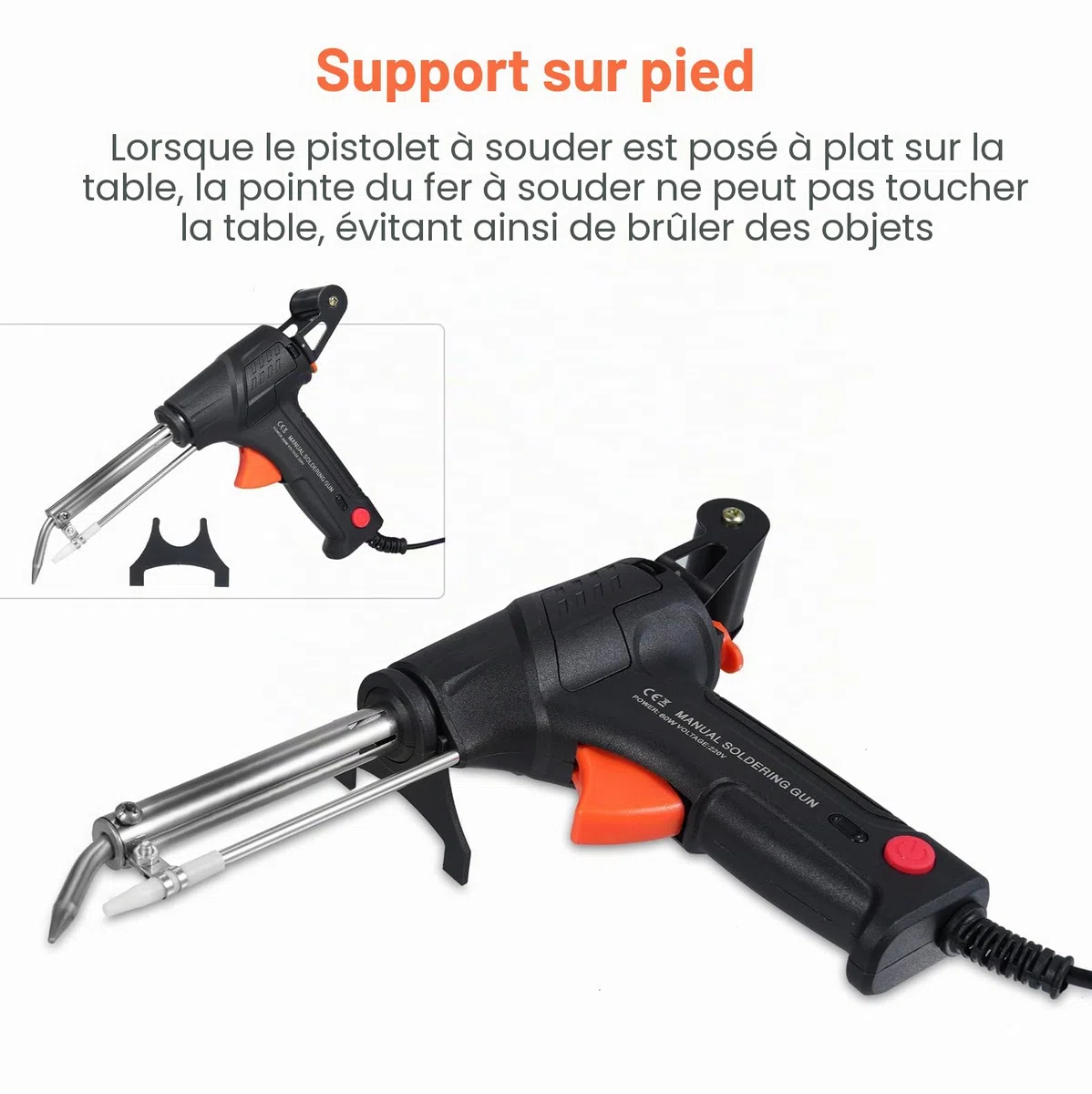 Pistolet à souder,60 W souder etain Pistolet avec fil de soudage,Pistolet à souder portatif semi-automatique pour le soudage de circuits imprimés, la maintenance électrique et le bricolage
