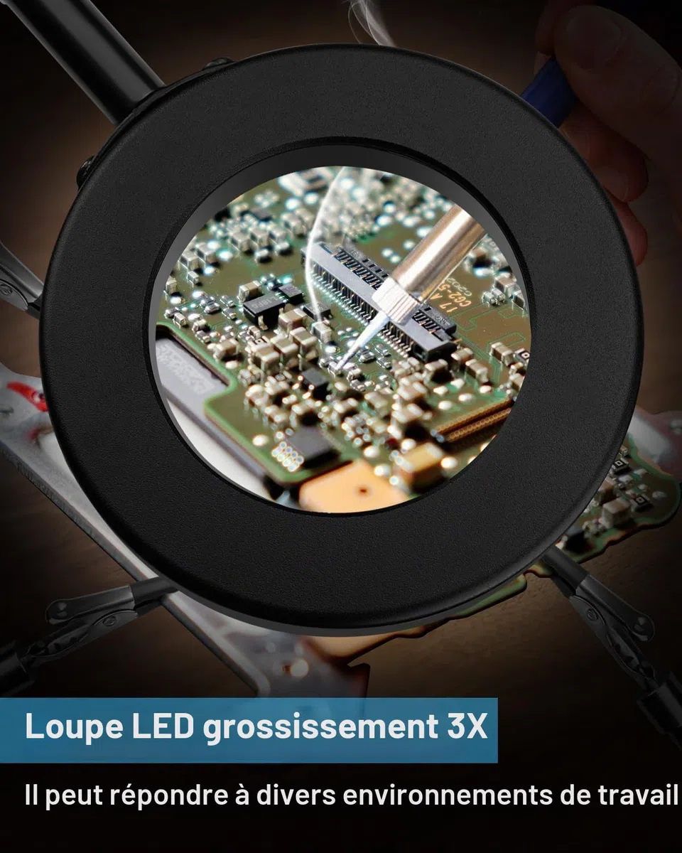 Lytool Troisième-Main-Soudure-Aider Les Mains Station de Soudage avec Lampe Loupe 3X LED à Intensité Variable Main d'Aide à Souder Flexible avec 4 Bras de Support pour les Réparations-de-Soudure