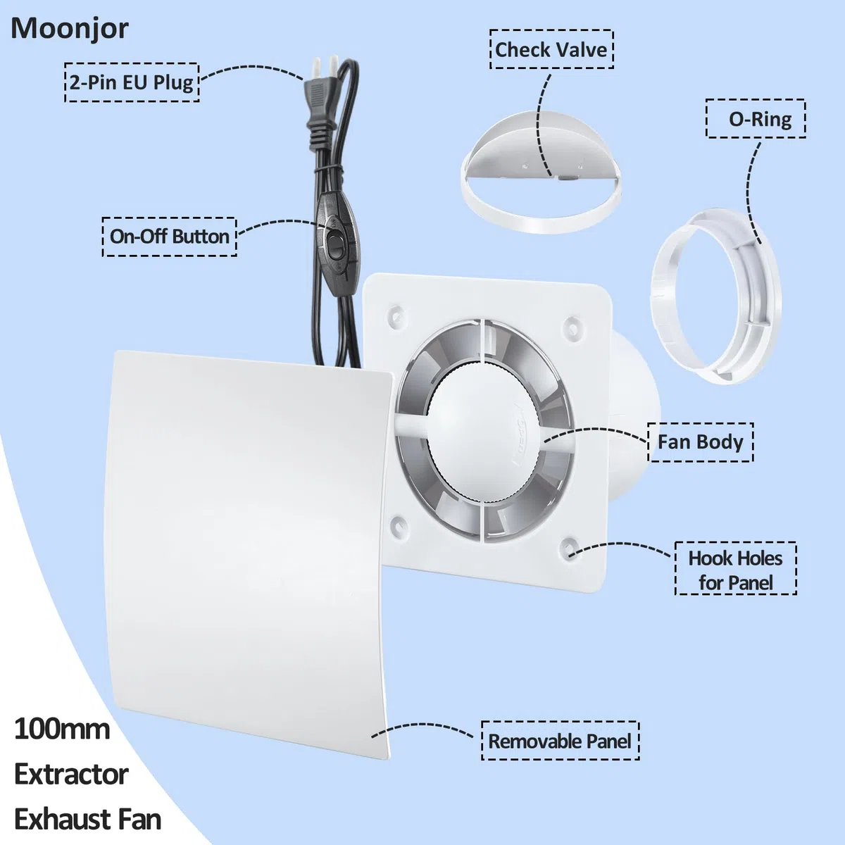 100mm VMC Extracteur d'Air avec Interrupteur, 1m UE Prise pour Salle de Bain, Cuisine, Bureau, WC, IP45 Étanche, 12W 220-240V