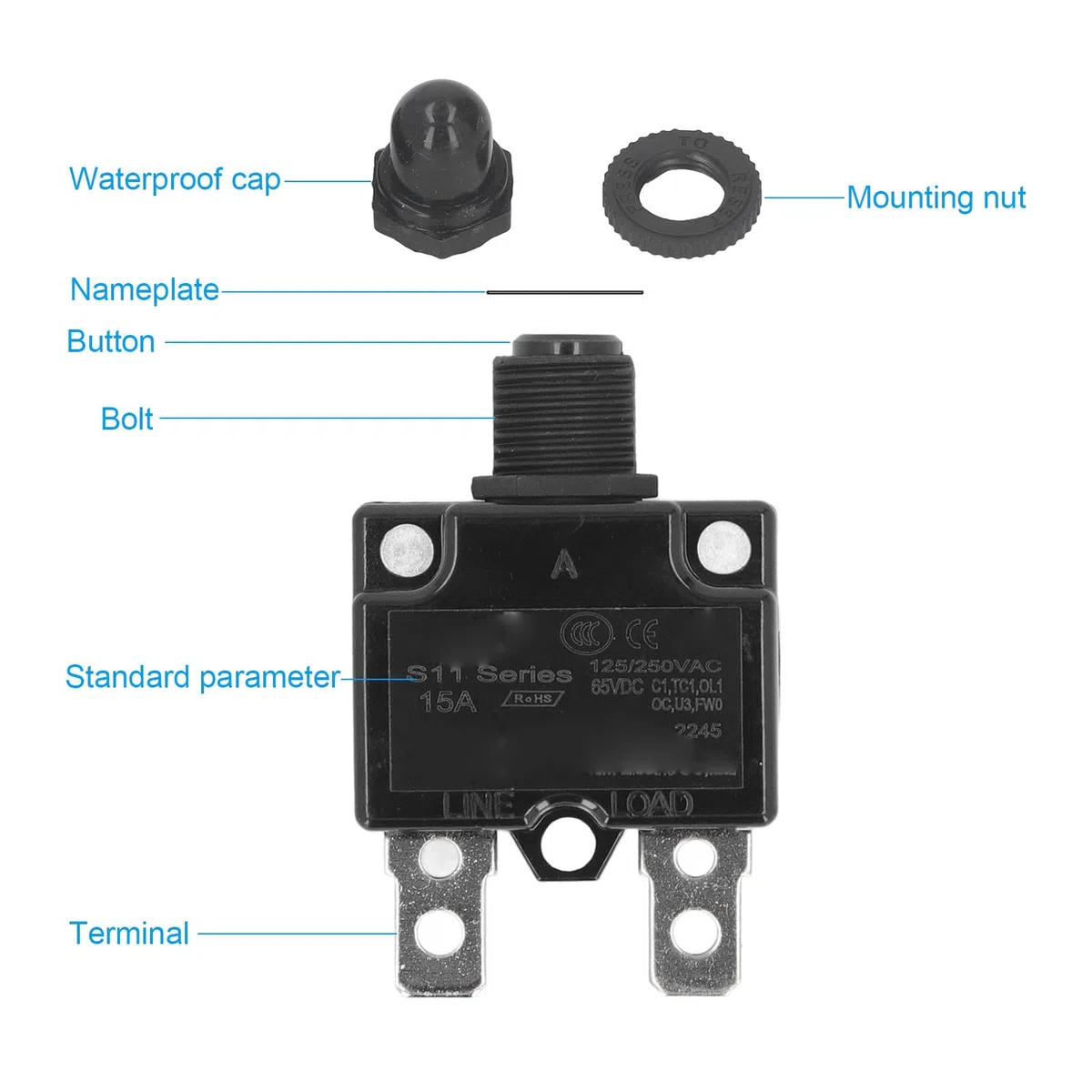 10 Pièces Disjoncteur Thermique 15A Protecteur de Surcharge Fusible Relais Réinitialisation Automatique pour Pompe à Eau Générateur Compresseur D'air