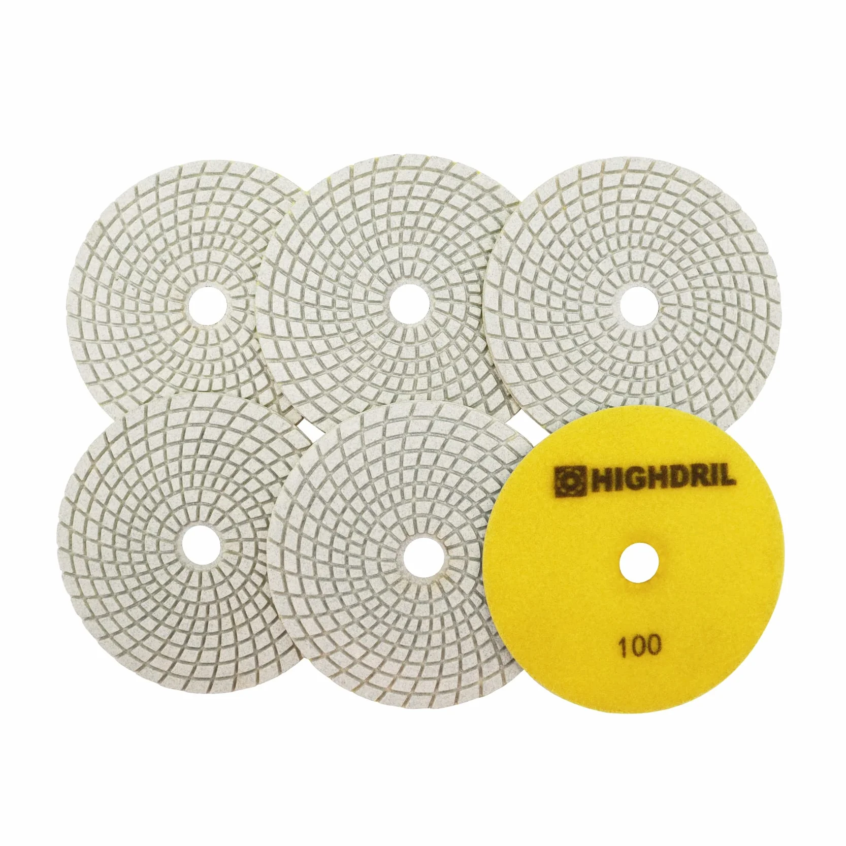 HIGHDRIL Tampons diamantés 125 mm pour polissage humide 6 pièces, disque de polissage grain 100 pour granit, marbre, quartz, pierre artificielle pour meuleuse