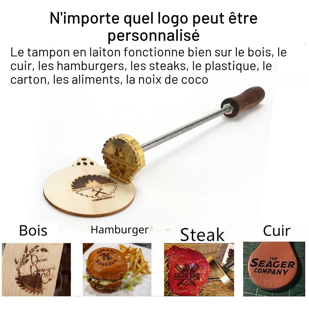 Fer de marque personnalisé pour bois, tampon thermique personnalisé pour les travailleurs du bois, y compris la poignée (2.54 x 2.54 CM)