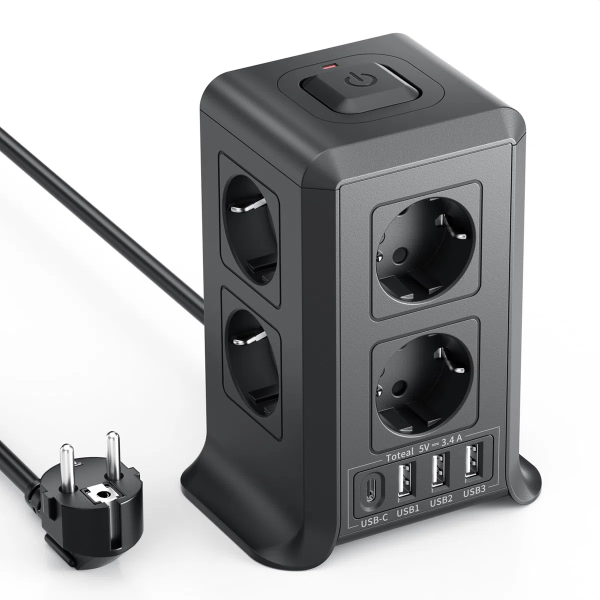 Multiprise avec Interrupteur, Multiprise Parafoudre et Surtension with 8 Sortie AC and 4 USB Ports, pour Le Bureau, Salon, Chambre à Coucher