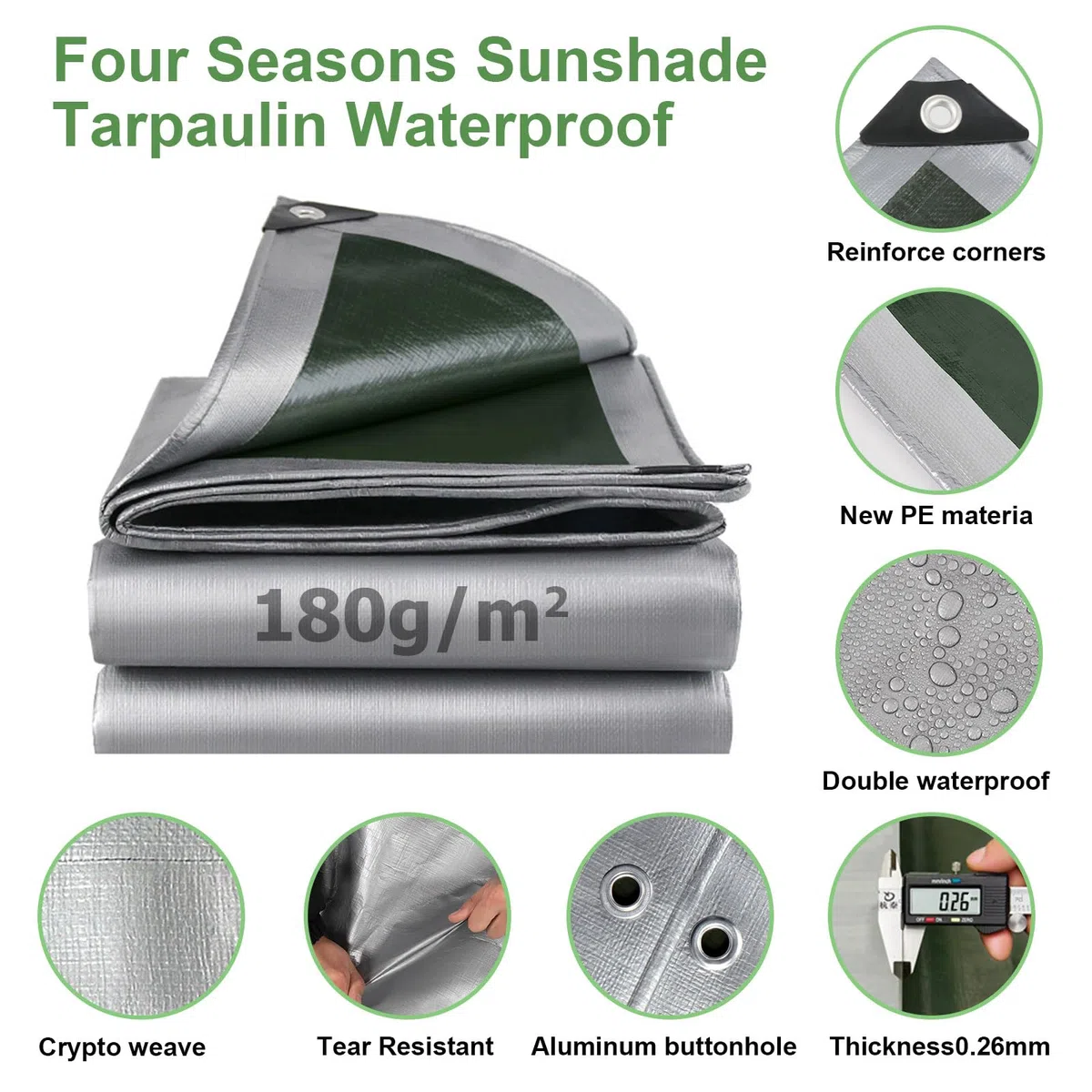 Bâche imperméable et résistante - Bâche en plastique PE épaisse 180 g/m² - Résistante au gel et aux UV - Pour jardin, tonnelle, camping, meubles - Abri de jardin (3 x 3 m)