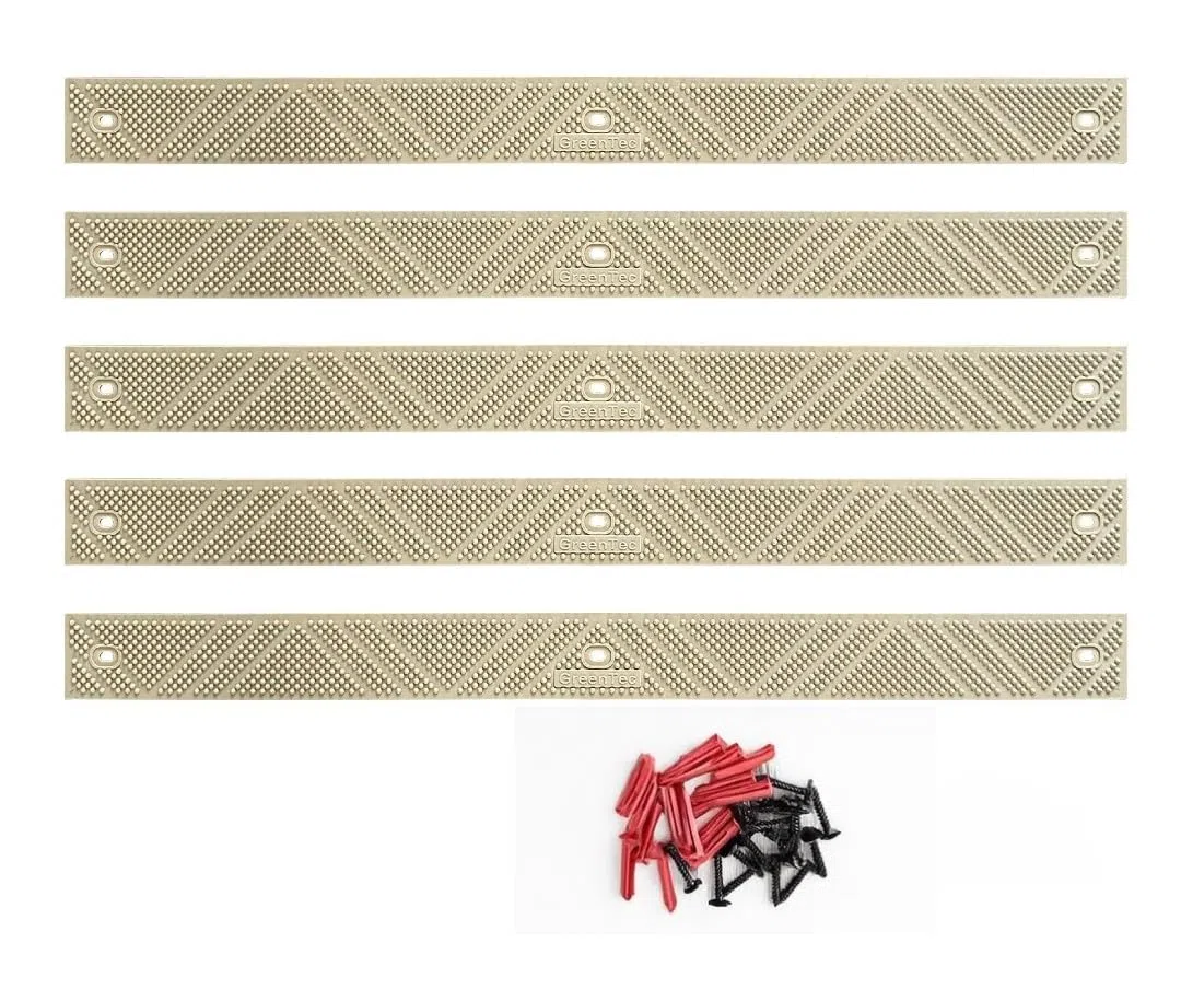 Lot de 5 bandes antidérapantes pour terrasse de 600 mm | Durée de vie de plus de 10 ans | Polypropylène résistant avec fixations | Sécurité extérieure pour les marches et les rampes (Beige)