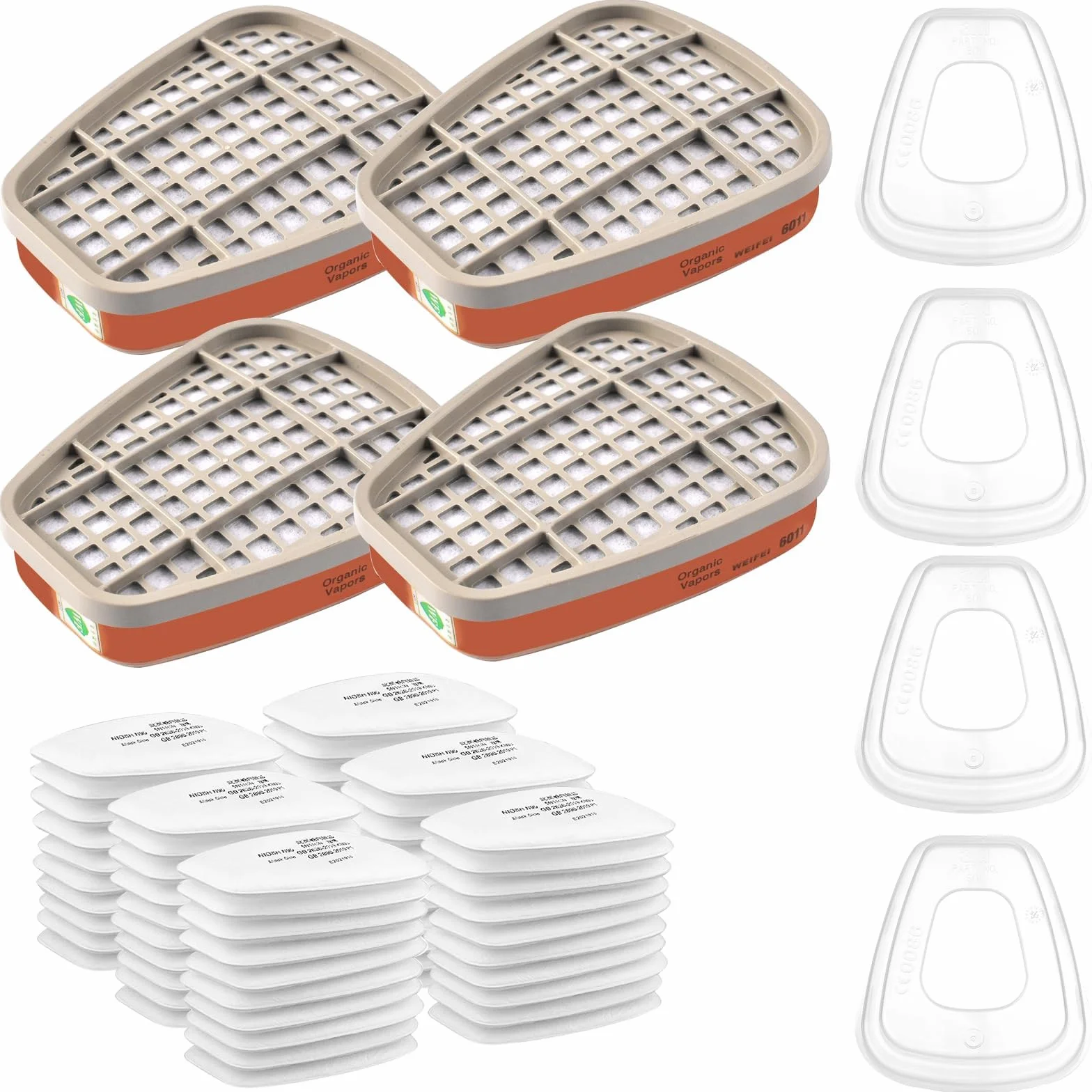 6001 Rechange Filtres de Protection Respiratoire Réutilisable Kit, 60 Cotons Filtrants, pour Filtration Purifier, Face Protection, Compatible 6100/6200 / 7501/7502 / 6502/6800 Blanc