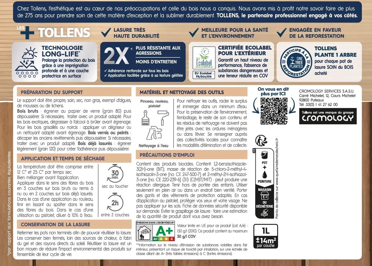 Tollens - Lasure - Ultra Résistante - Adhérence Renforcée - Protège et Décore - Protection Anti-UV - Technologie LONG-LIFE - Satin - Chêne Doré - 1 L