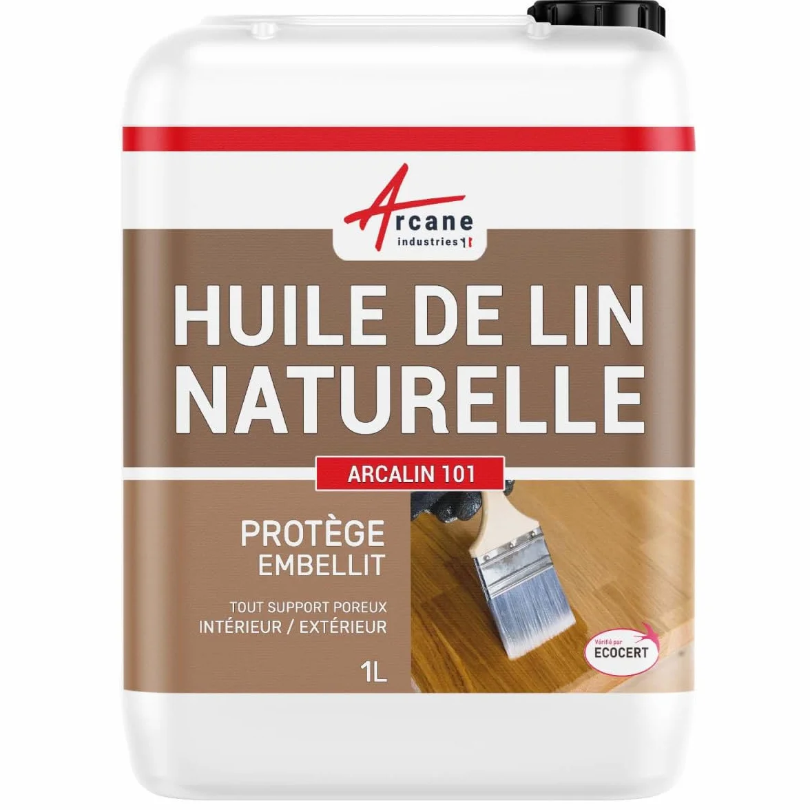 Huile de Lin Naturelle Bois - Protection et Nourrissage Bois Intérieur Extérieur, Aspect Mat Naturel, Entretien Bois Brut et Traditionnel - 1 L - ARCANE INDUSTRIES