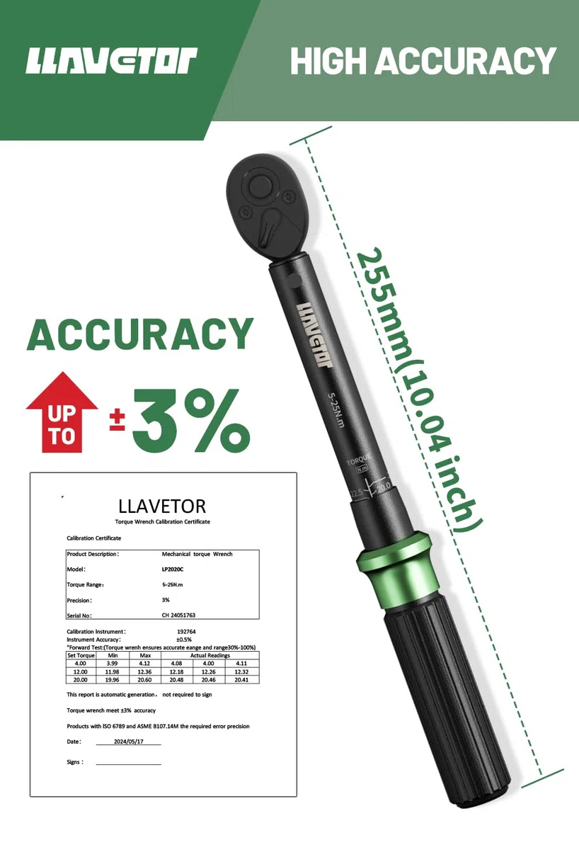 Clé Dynamométrique 1/4", 5-25 Nm Clé Dynamométrique Velo, Kit D'entretien avec 100mm Barre d'extension, 3/8" Adaptateur pour Vélos Route y Montagne, Moto