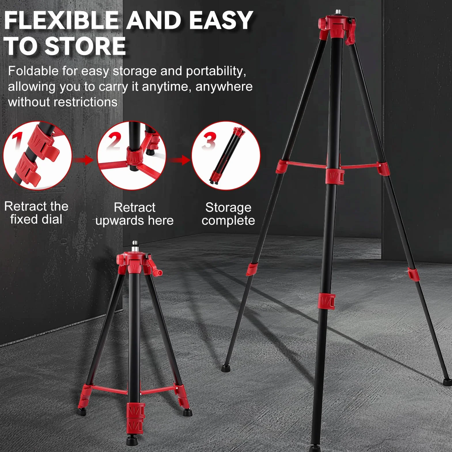 Trepied Chantier 150cm pour Niveau Laser, Pied de Laser Télescopique, avec Filetage 5/8" à 1/4", Trépied Réglable Portable pour Atelier, Garage