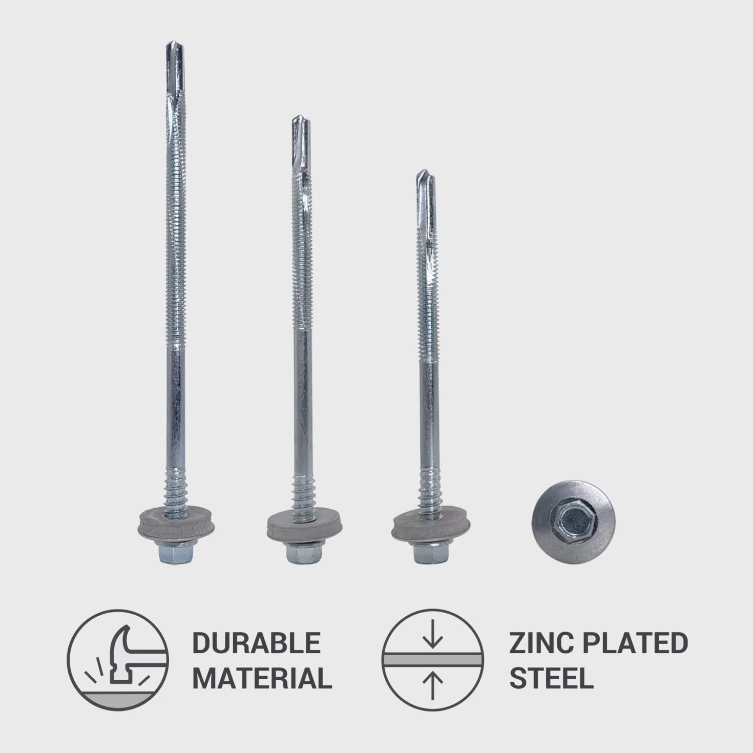 Marcopol Lot de 80 vis auto-foreuses à tête hexagonale en acier zingué 5,5 x 100 mm avec rondelles EPDM pour la fixation de panneaux à sandwich (80, 5,5 x 100 mm) Argenté