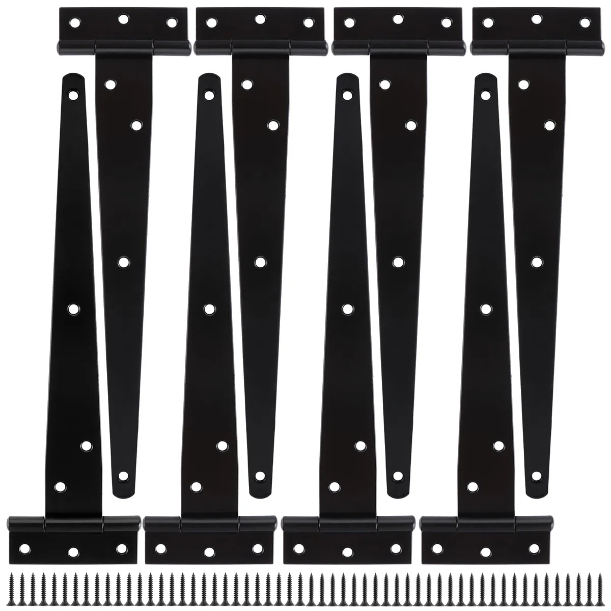 8pcs 25cm Charnières de Porte en T, Charniere Porte Lourde en Métal Galvanisé, Charnières en T Noir 10 Pouces avec Vis pour Portes de Hangar, Portes de Jardin, Fenêtres