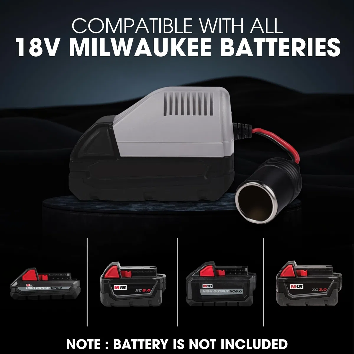 TONSIM Adaptateur pour Batterie 18V Milwaukee – Convertisseur Step-Down avec Prise Allume-Cigare – Compatible avec Toutes Les Batteries 18V Milwaukee – Idéal pour Outils 12V et Accessoires Auto