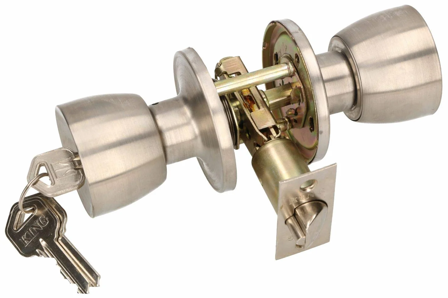 KOTARBAU Bouton de porte avec serrure - En métal - Rond - Avec 3 clés - Rosace à encastrer (satiné)