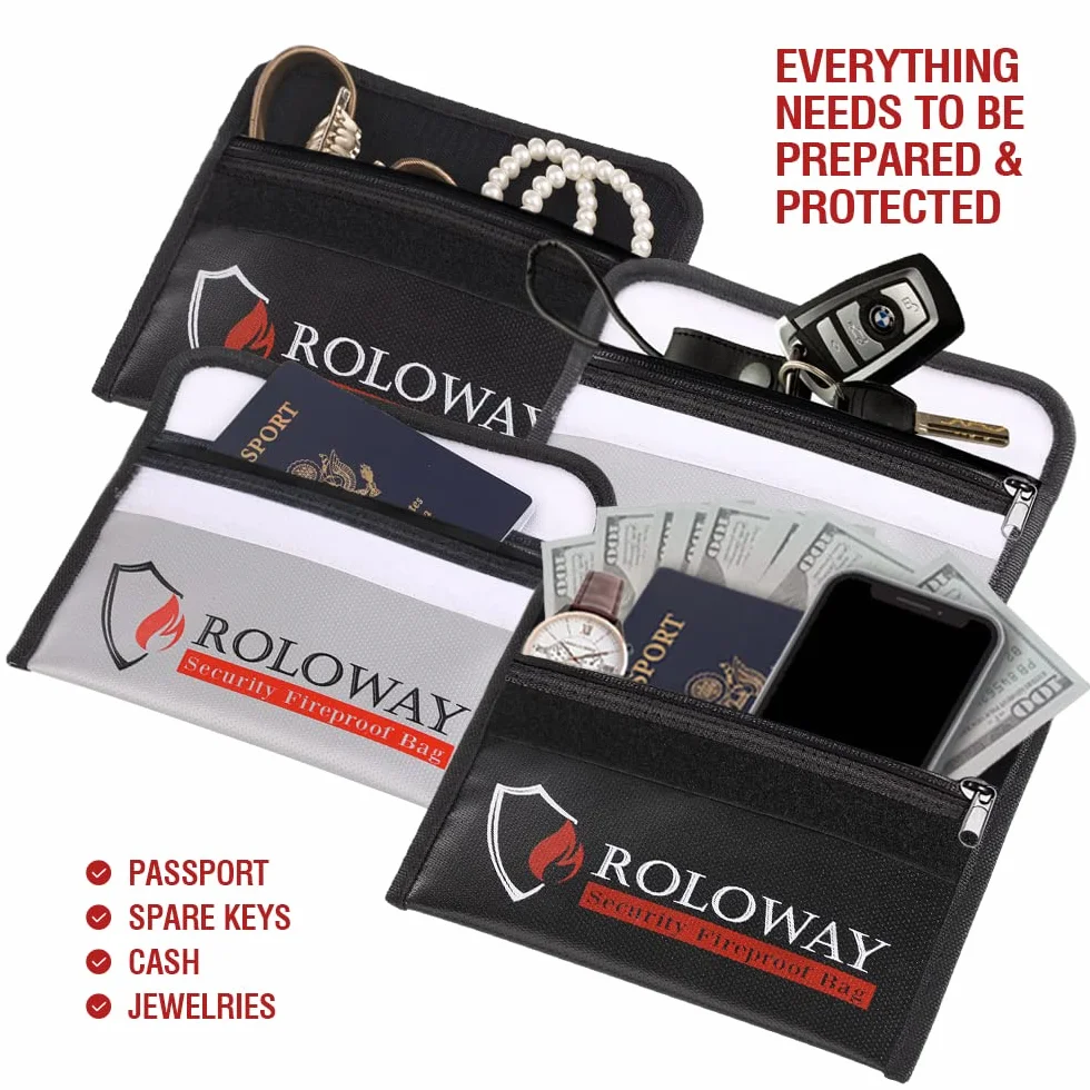 ROLOWAY Lot de 2 Petits Sacs ignifuges (12,7 x 20,3 cm), Anti-démangeaison - pour Garder Vos Objets de Valeur, Passeport, Monnaie et clés