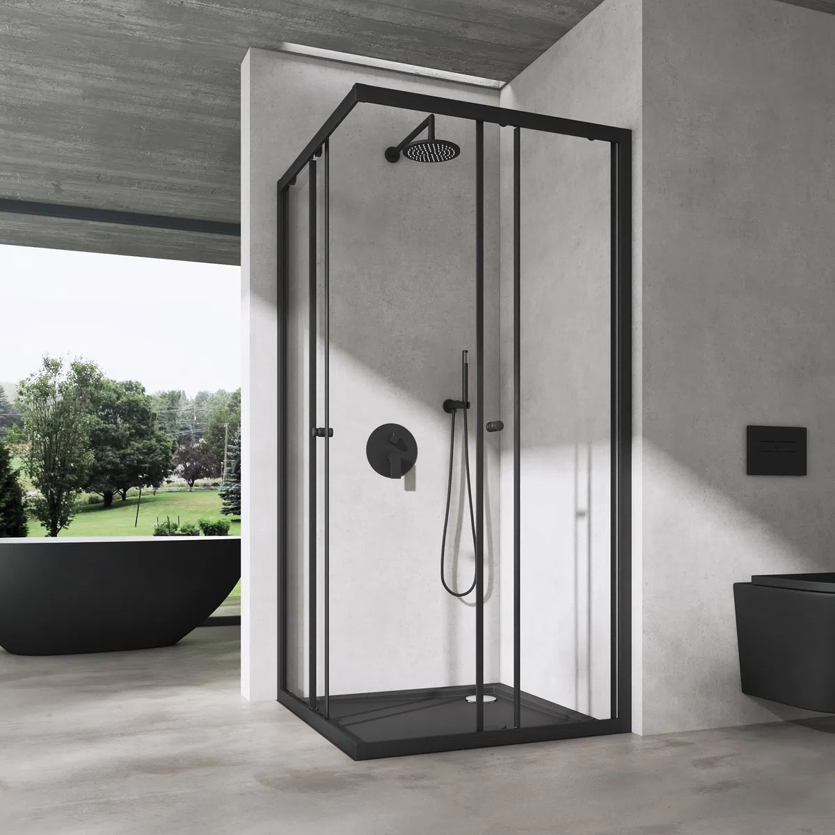 doporro Cabine de Douche en Angle 90x90cm Portes Coulissantes | Paroi de Douche Hauteur de 190cm, Verre de Sécurité Transparent, Profilé Noir, Montage Réversible, Ravenna16K-Plus
