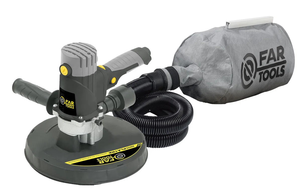 Fartools Ponceuse murale plâtre 1200W Ø225mm, auto-aspirante, 1400-3100tr/min, fixation autoagrippante, collecteur de poussières, flexible 2m