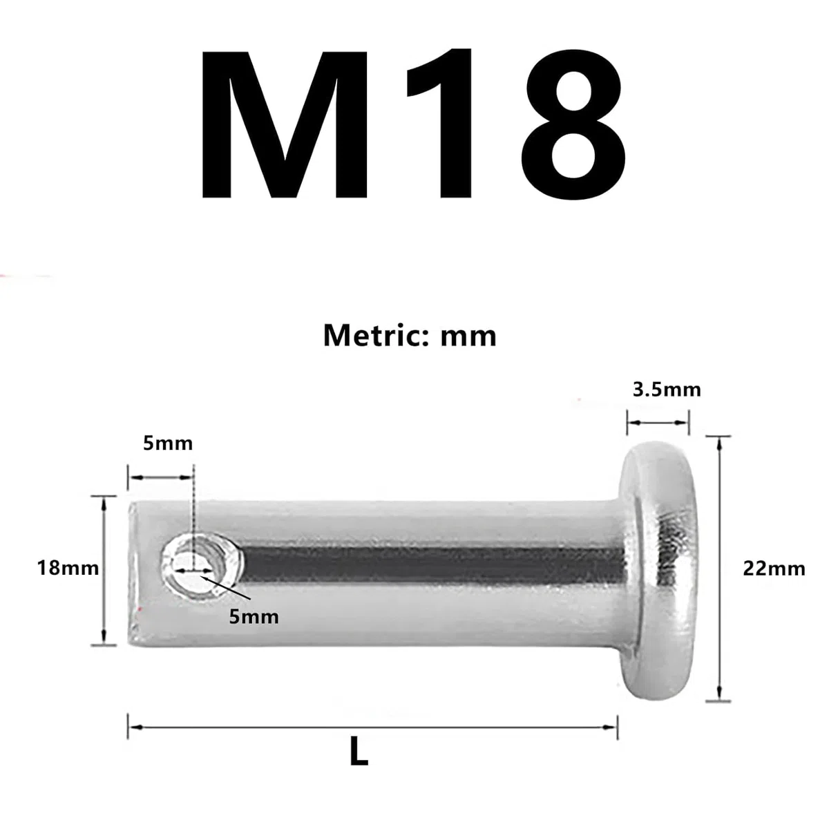Goupille cylindrique à tête Plate, Trou de positionnement, goupille Fendue Assortie, Bride métrique, Fixation Machine en Acier Inoxydable(M18 x 90mm)