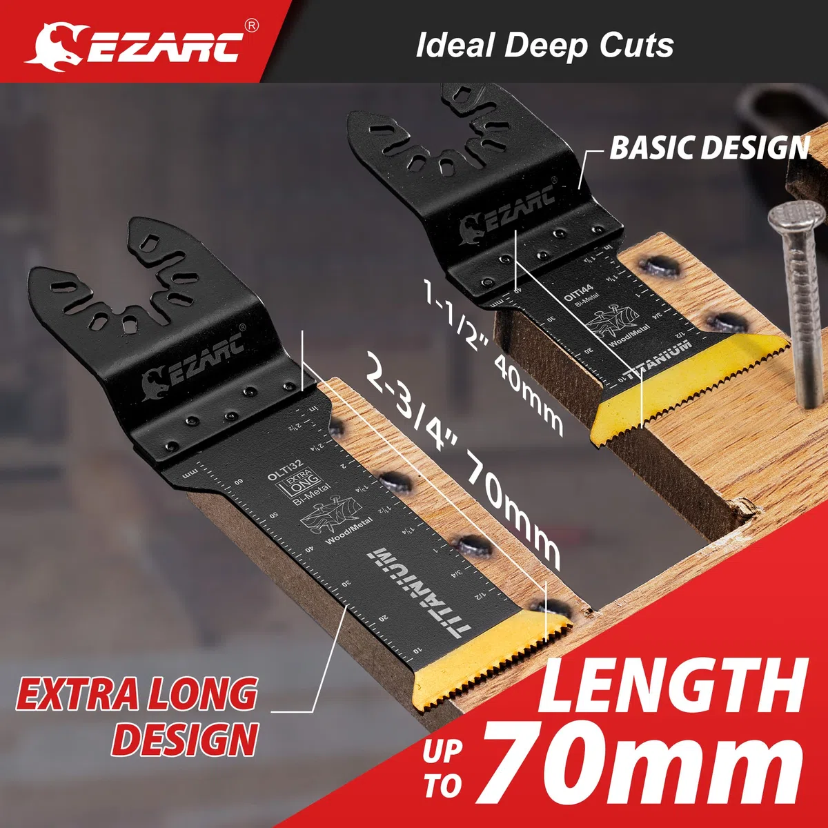 EZARC Kit de lames de scie oscillantes en titane 4 pièces, lames multi-outils de coupe plongeante pour clous à bois métalliques, vis, coupe affleurante, multi-outils universelles à dégagement rapide