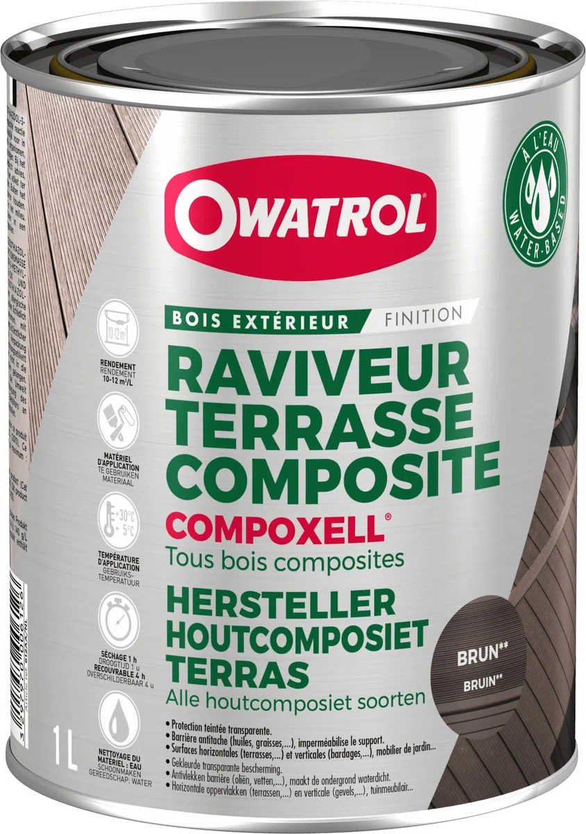 Compoxell - Raviveur pour terrasse en bois composite - Owatrol - 1 L Brun