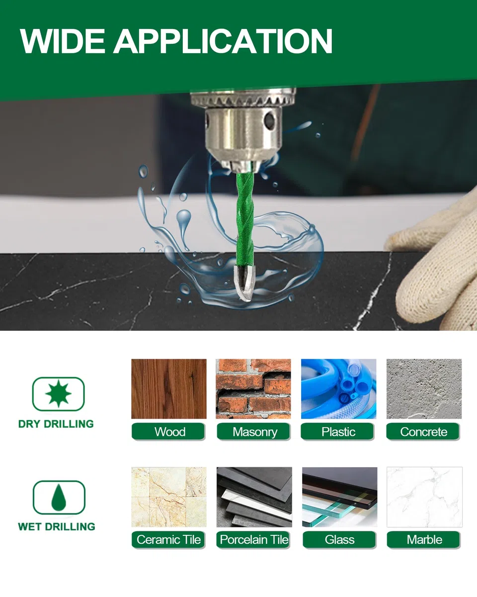 Mèche à Carrelage 10 Pièces, 6mm Foret Excentrique en Carbure pour Carrelage Céramique Bois Plastique Maçonnerie Béton Verre
