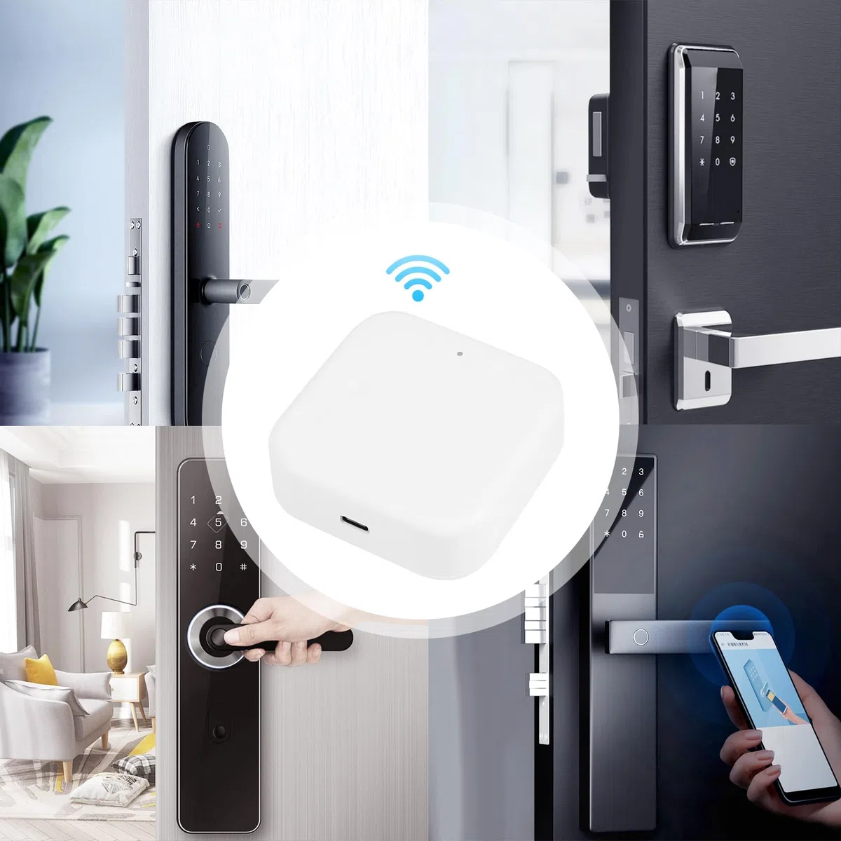 WiFi Fingerprint Password Serrure de porte électronique intelligente Pont domestique Ttlock App Control Hub