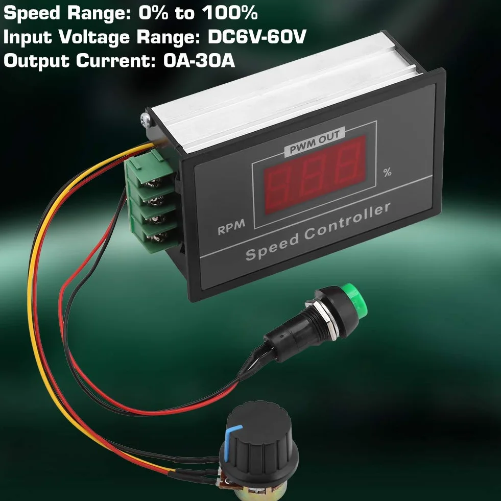 Convertisseur de fréquence Variateur Contrôleur, DC 6-60V 12V 24V 36V 48V 30A Convertisseur de Moteur à Courant continu réglable Inverseur pour Vitesse du Moteur de Broche