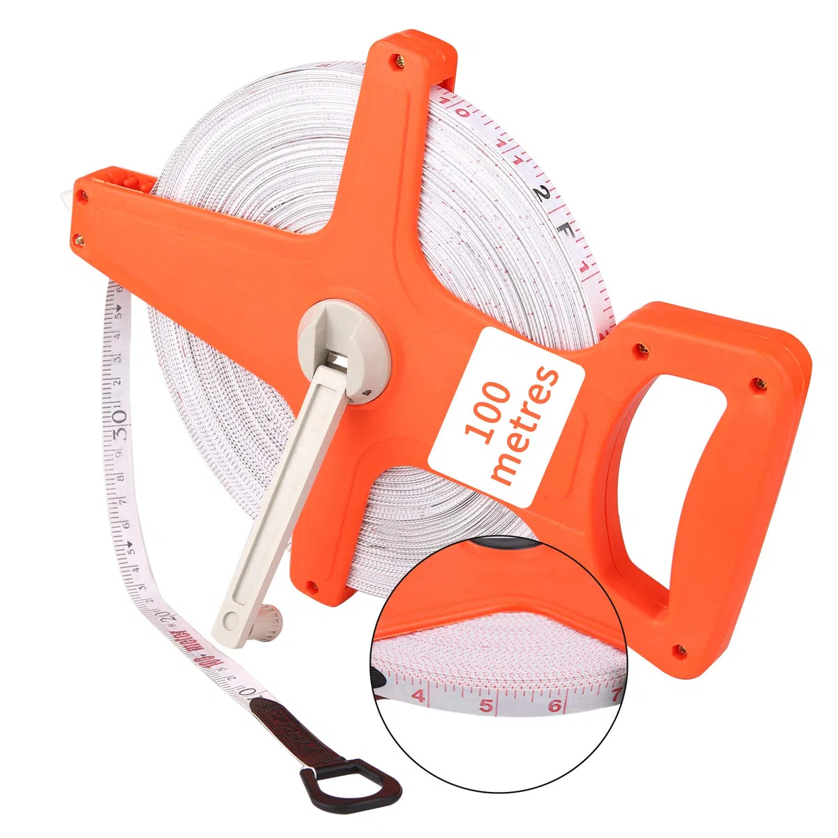 100m / 328FT Mètre d'arpenteur ouvert, Ruban en Fibre de verre, Mètre ruban double face, Fibreglass Open Reel Tape, Orange