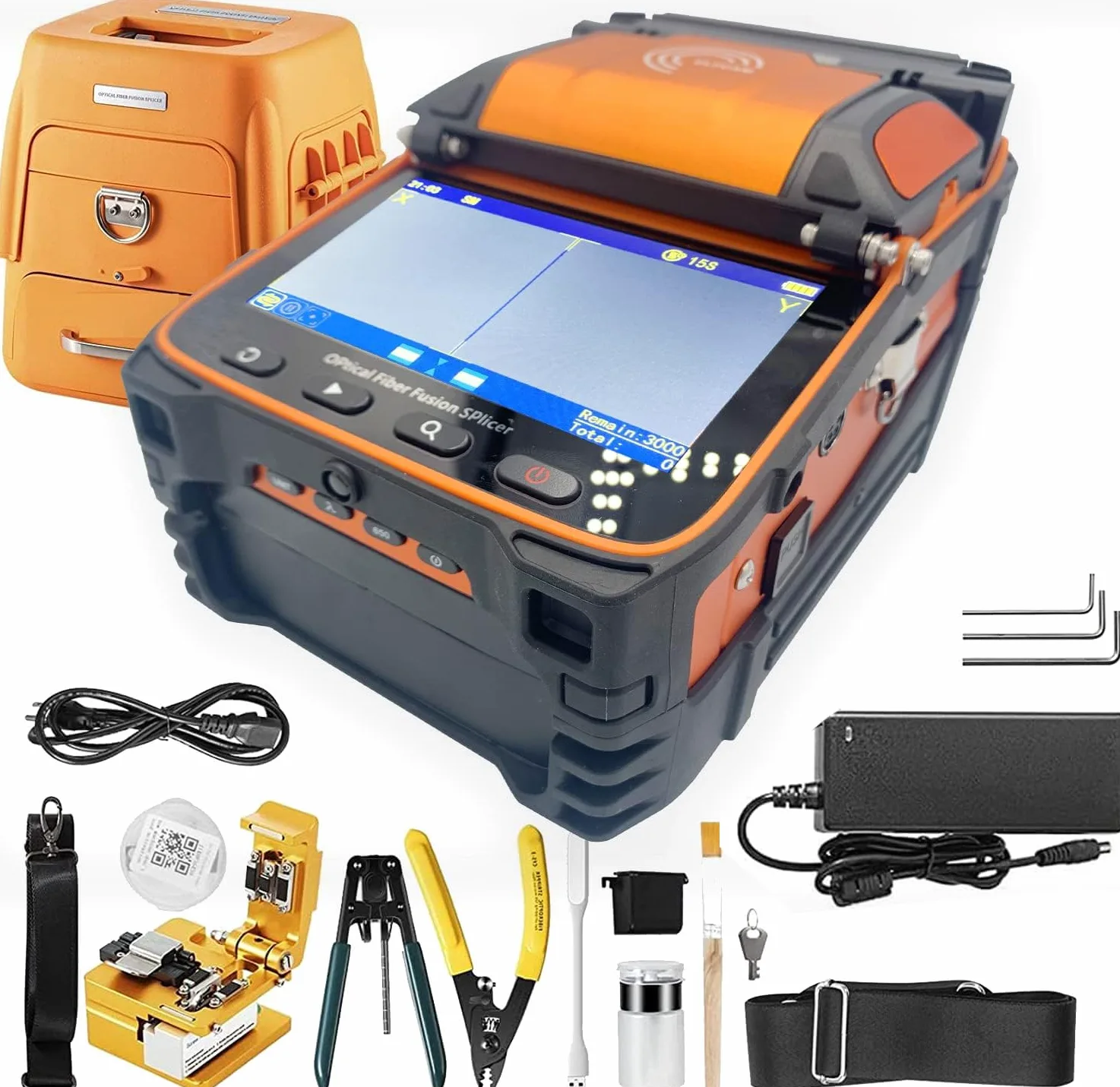 Elfcam® - Ai9 Kit – Soudeuse de Fibre Optique à Alignement Cœur-à-Cœur, 6 Moteurs, Écran Tactile, Testeur de Puissance Intégré, Temps d'Épissure ≈ 5 s, Chauffage ≈ 15 s – Pour FTTH/FTTx Installations