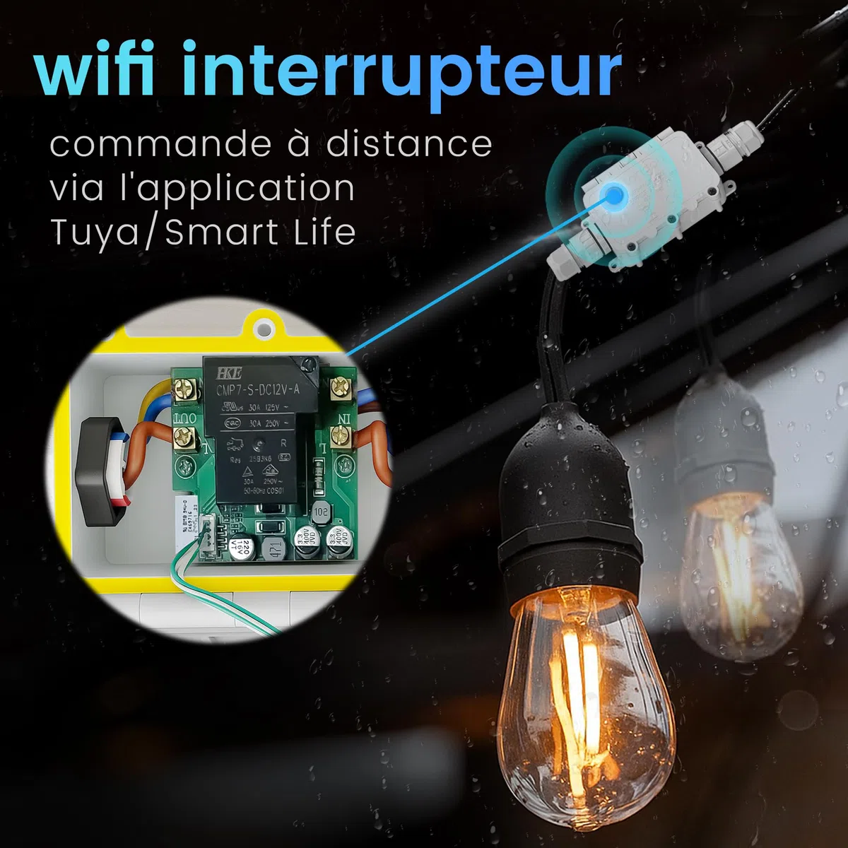 TONGOU Smart life - Interrupteur 1 ~ 16 A, télécommande Wi-Fi, contrôle vocal, IP67, boîte de dérivation étanche avec mesure de consommation d'énergie, protection contre les surcharges